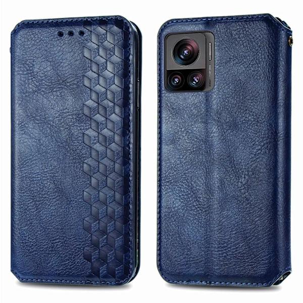 Läderfodral med A Snygg Rhombus Avtryck till Motorola Edge 30 Ultra / X30 Pro - Blå Blå