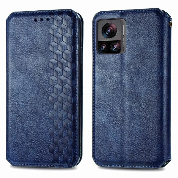 Nahkakotelo With A Stylish Rhombus Imprint For Motorola Edge 30 Ultra / X30 Pro - Sininen Blue
