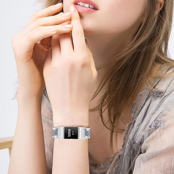 Fitbit Charge 2 klockarmband med strassdekor - Silver Silvergrå
