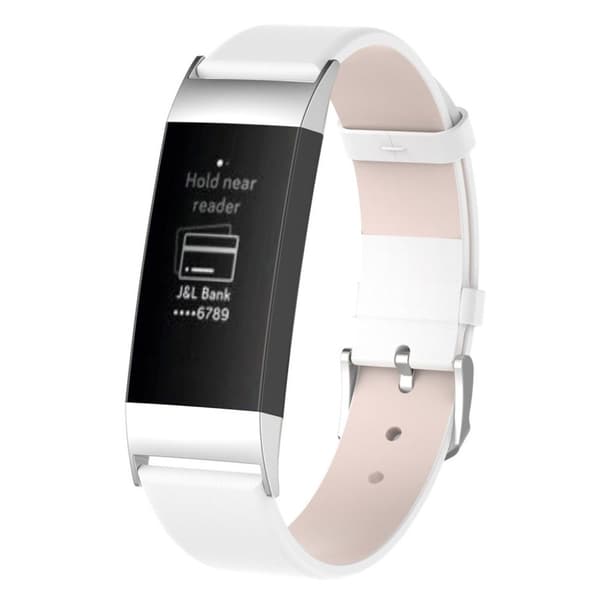 Fitbit Charge 3 ægte læder urrem - Hvid White
