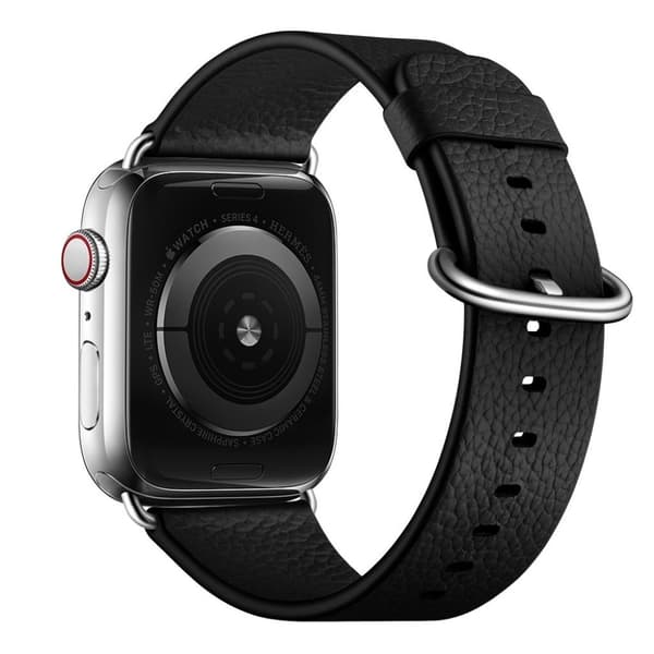 Apple Watch Series 5 40mm litchi ægte læder Urrem - Sort Black