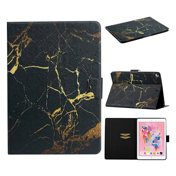 iPad 10.2 (2019) Stilfuldt mønster læder flip etui - Guld Marmor Black