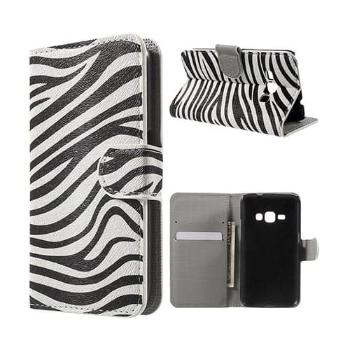 Moberg Samsung Galaxy J1 (2016) Lær Kortholder Etui - Zebra Mønster Multicolor