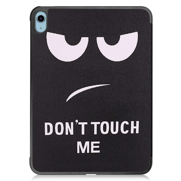 Tri-fold stander etui iPad 10.9 (2022) Pattern Printing Anti-fall Anti-wear Folio Flip Vegansk Læder Tablet Cover - Rør Mig Ikke Black