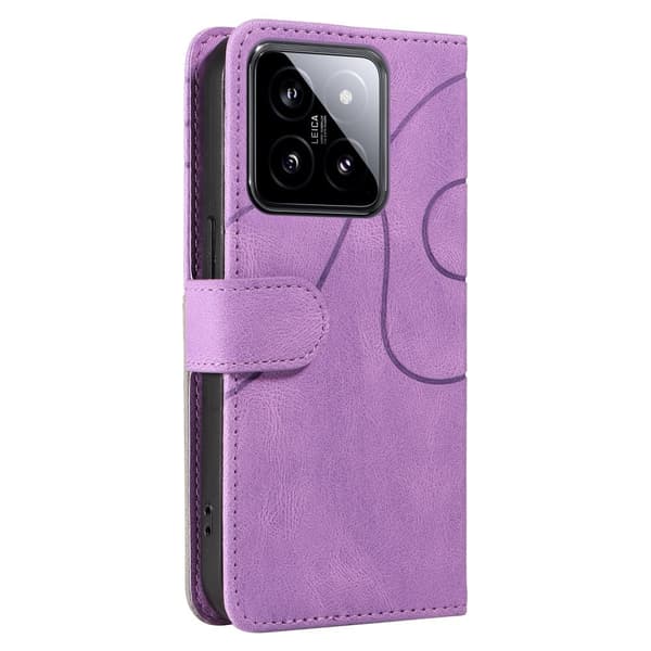 Texturerat läderfodral med handledsband för Xiaomi 14 - Lila Lila