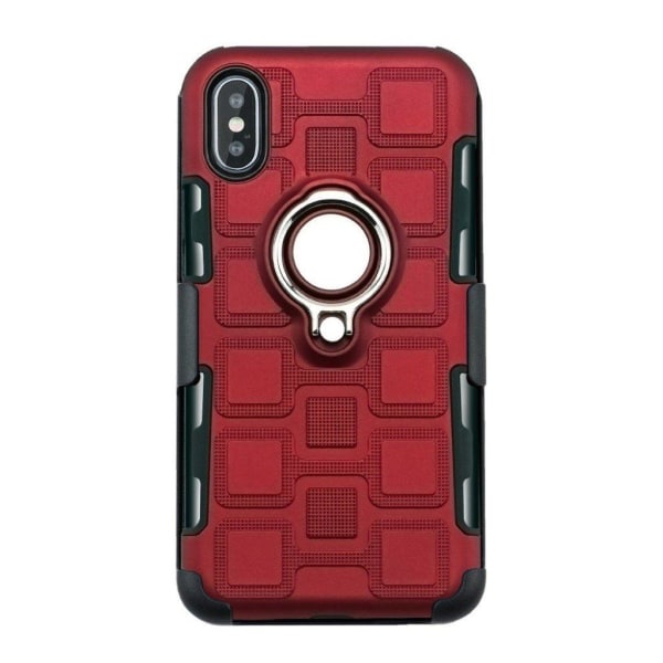 iPhone XS hybrid plast mobilskal med fingerring och metall magne Röd