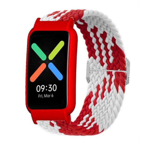 Oppo Watch Free nylon elastinen kellohihna - Punainen Valkoinen / Punainen Red