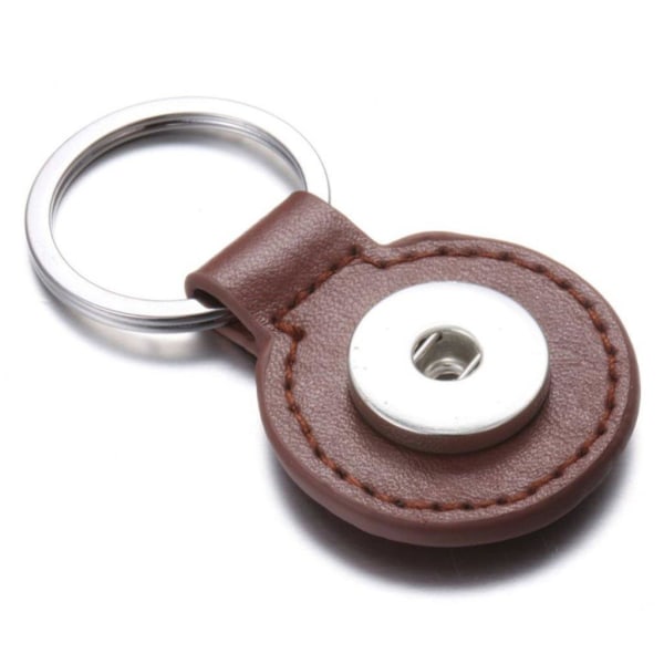 Mini round leather cover keychain - Coffee Brun