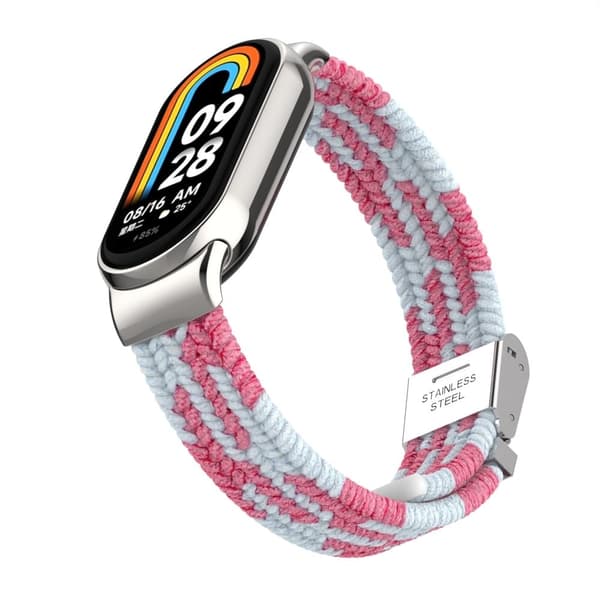 Nylon elastisk flettet stil stropp for Xiaomi Smart Band 8 - Rosa / Hvit Pink