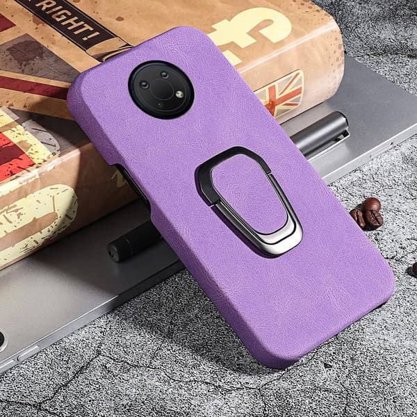 Stötsäkert läderfodral med oval kickstand för Nokia G10 - Lila Lila