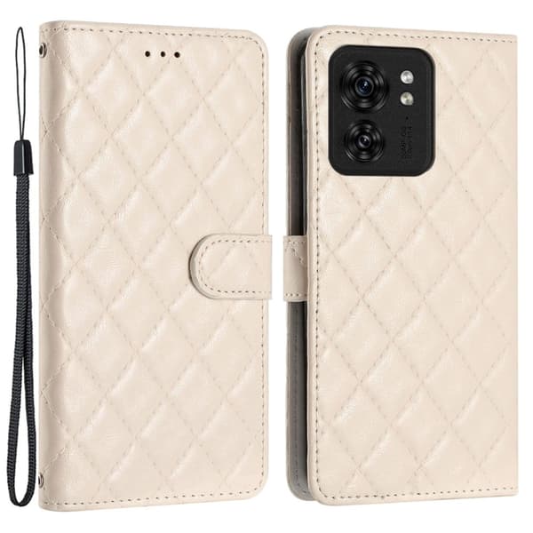 Funktionelt Motorola Edge 40 rombe etui med pung - Beige Beige