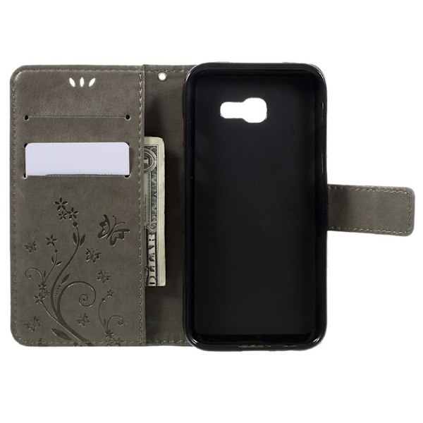 Samsung Galaxy A5 (2017) læder-etui med sommerfugleprint - Grå Silver grey