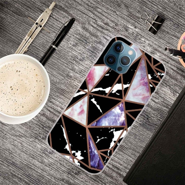 Marble design iPhone 14 Pro Max cover - Sort / Rosa / Blå Pink