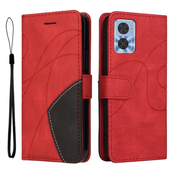 Teksturert læretui med stropp for Motorola Moto E22 - Rød Red