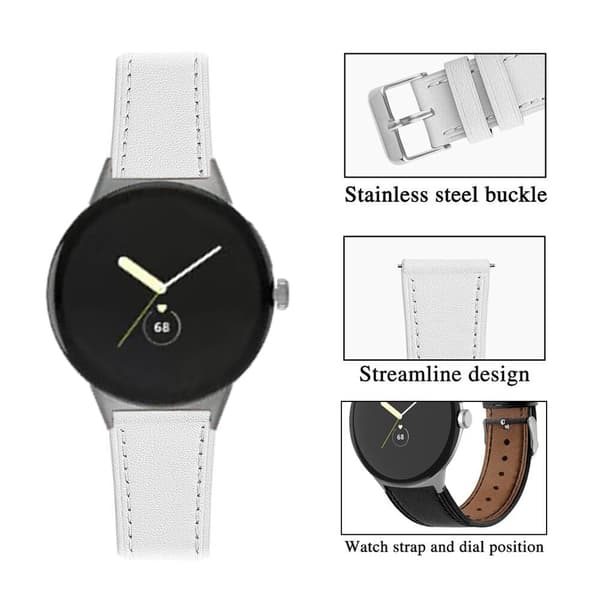 Google Pixel Watch klokkerem i ekte skinn - Hvit White