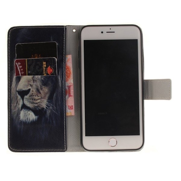 Wallin Phone 7 Plus / 8 Plus Nahkakotelo Lompakko - Leijona Kuvio Multicolor