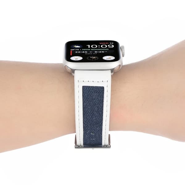 Apple Watch Series 8 (45mm) / Watch Ultra canvas läderarmband - Vit / Blå Blå