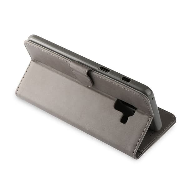 LC.IMEEKE Samsung Galaxy A8 (2018) Etui laget av kunstlær og silikon - Grå Silver grey