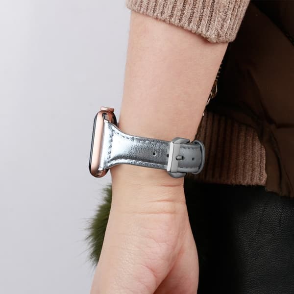 Apple Watch (41mm) B6 klockarmband i äkta läder - Silver / Storlek: L Silvergrå