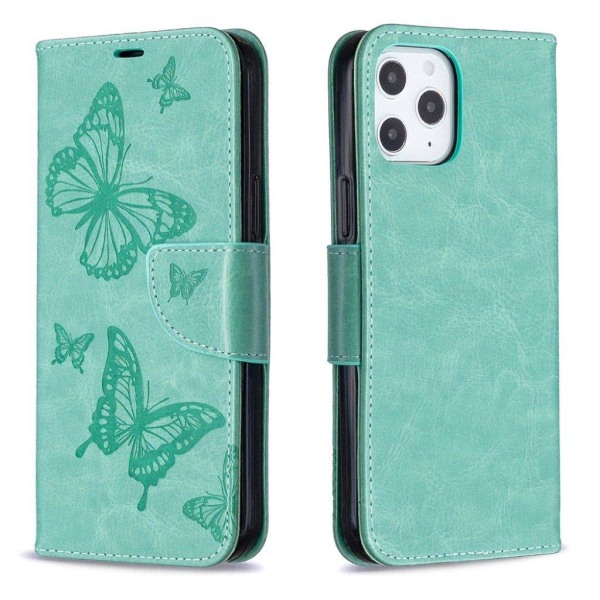 Butterfly iPhone 12 Pro Max Læderetui - Grøn Green