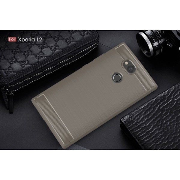 Sony Xperia L2 Skal med en karbon fiber design - Grå Silvergrå