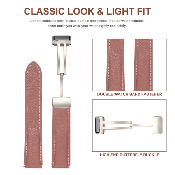 20 mm universellt klockarmband i äkta läder - Beige Brun