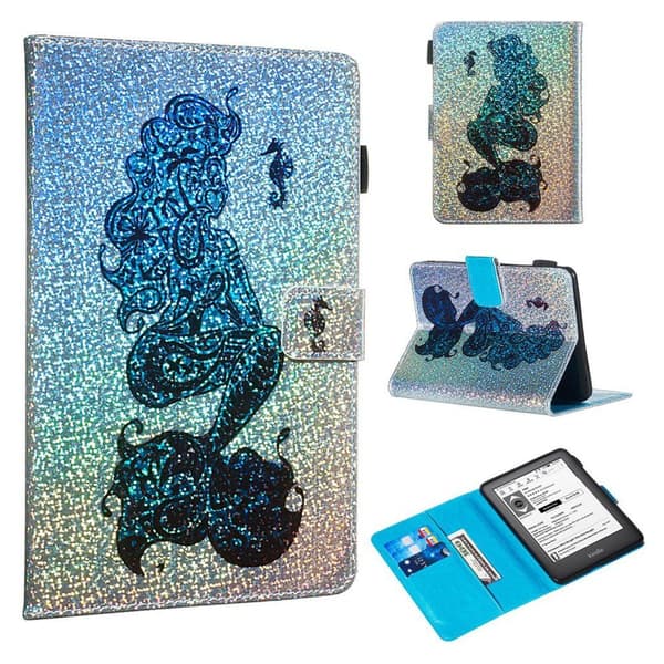 Amazon Kindle (2019) Glitter Paljetter Læretui - Mermaid Blue