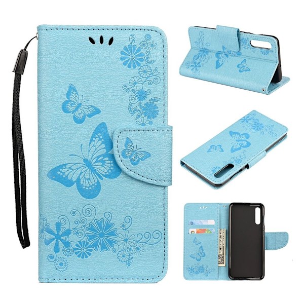 Butterfly läder Samsung Galaxy A50 fodral - Blå Blå