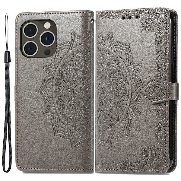 Mandala läder iPhone 15 Pro Max fodral - Silver/Grå Silvergrå