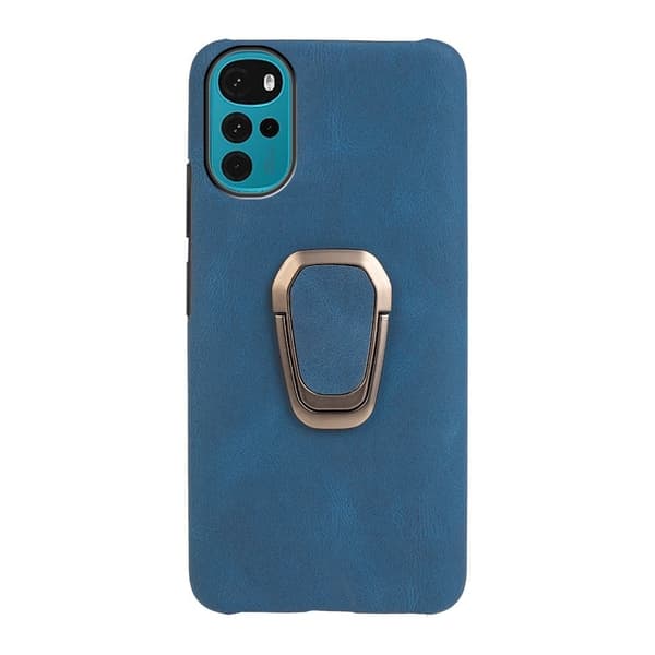 Stötsäkert läderfodral med oval kickstand för Motorola Moto G22 - Blå Blå