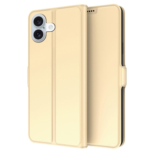 Glatt og tynt premium PU-skinnetui for iPhone 16 Plus - Gull Gold