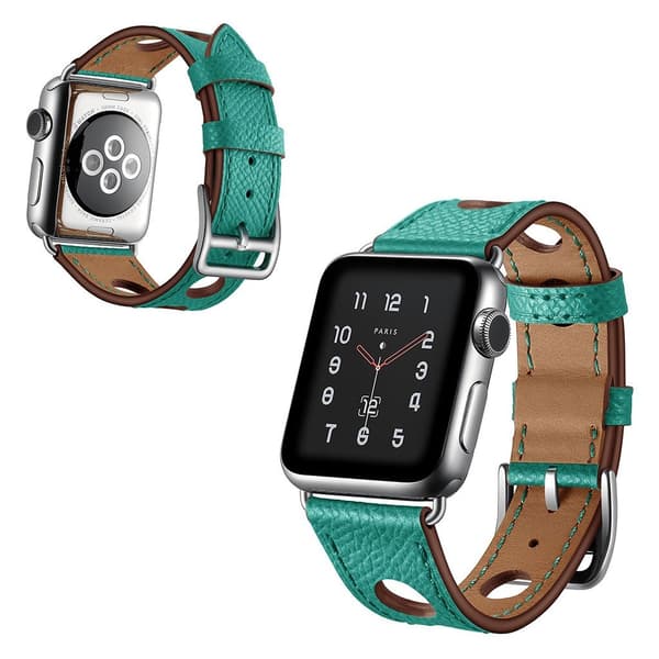 Apple Watch Series 5 42mm ægte læder Urrem - Grøn Green