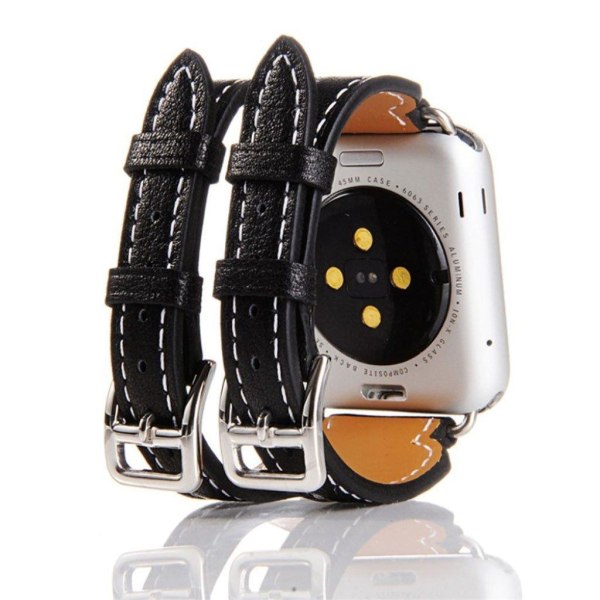 Apple Watch 38mm klassiskt läderarmband med dubbelt spänne - Sva Svart