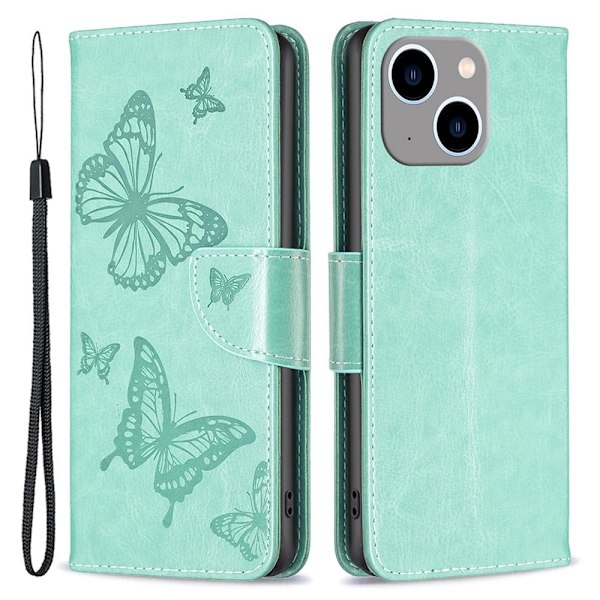 Butterfly iPhone 15 Plus Läppäkotelo - Vihreä Green