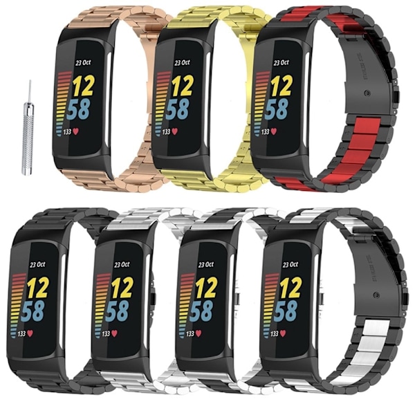 Fitbit Charge 5 klockarmband i rostfritt stål med tre pärlor - Svart Svart