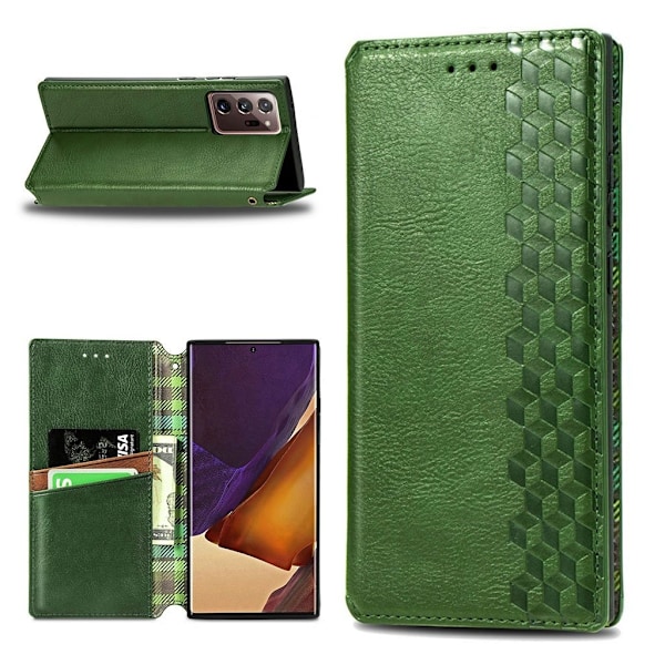 Læder Etui med A Stilfuldt Rhombus Tryk til Samsung Galaxy Note 20 Ultra 5G / Note 20 Ultra - Grøn Green