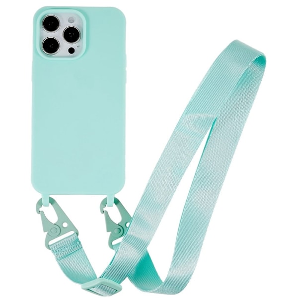 iPhone 14 Pro Max 6,7 tommer Drop Resistant Soft Flexible Matte Surface Phone Cover Protective Shell med bred lanyard - Mintgrøn Green