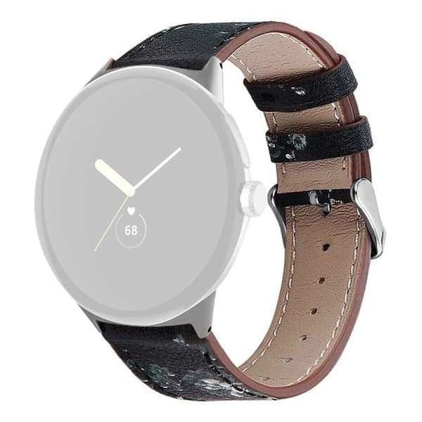 Google Pixel Watch aito nahkainen ranneke - Musta / Harmaa Black