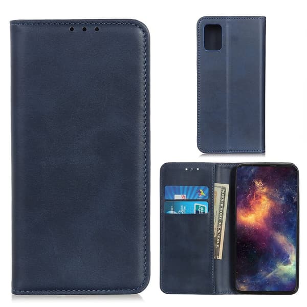Lompakko-style Aitoa Nahkaa Läppäkotelo For Samsung Galaxy A02s - Sininen Blue