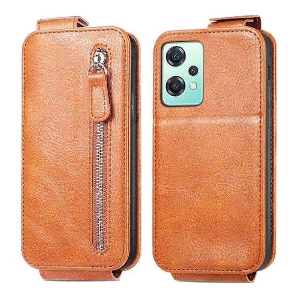 Vertical Flip Phone Suojakotelo With Zipper For OnePlus Nord CE 2 Lite 5G - Ruskea Brown