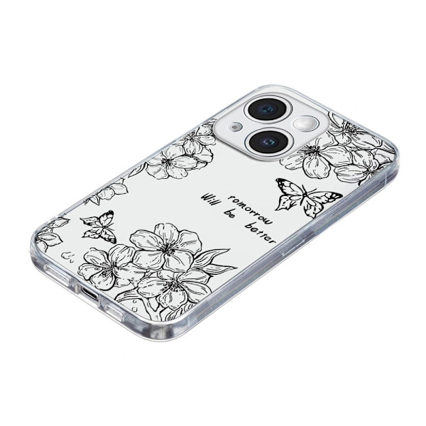 Vibe iPhone 15 skal - Fjärilsblomma Svart