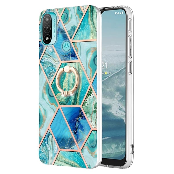 Marble Patterned Suojakuori With Ring Holder For Motorola Moto E30 / E40 / E20 - Vihreä Green