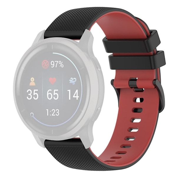 20mm kaksivärinen ruudukkokuvioinen silikonikellohihna Garmin-kelloon - Musta / Punainen Red