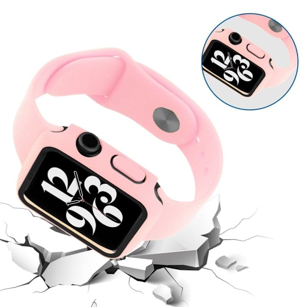 Apple Watch SE 2022 (44mm) silikoninen ranneke ja suojus karkaistulla lasilla - Syvä Vaaleanpunainen Pink