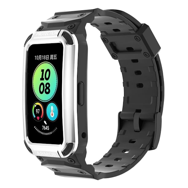 Huawei Band 8 / 7 / 6 rem med skyddshölje - Silver + Svart Silvergrå