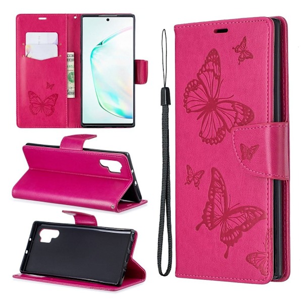 Butterfly läder Samsung Galaxy Note 10 Plus fodral - Rosa Rosa