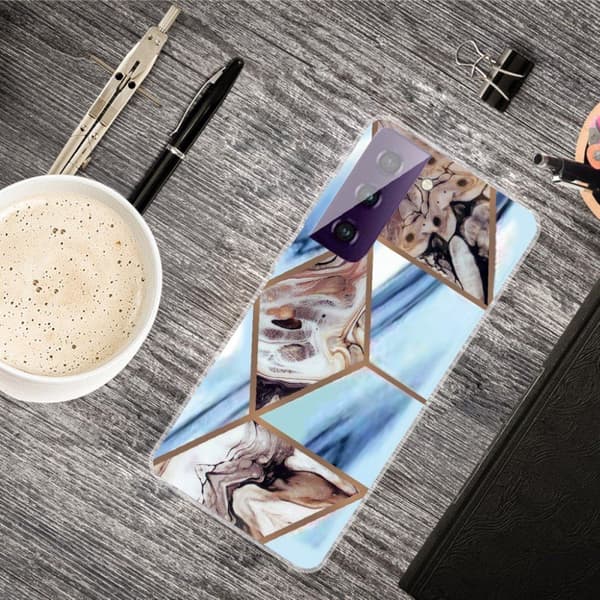 Marmormotiv Samsung Galaxy S21 FE skal - Himmelsblå Och Brun Marmor multifärg