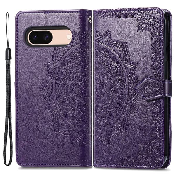 Mandala läder Google Pixel 8A fodral - Lila Lila