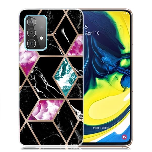 Marble design Samsung Galaxy A82 5G cover - Flise Af Sort / Cyan / Rose Multicolor