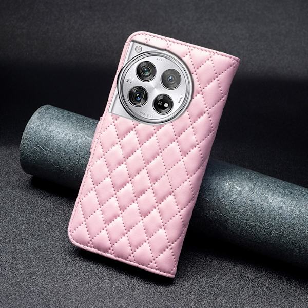 Rhombus mat OnePlus 12 flip etui - Lyserød Pink